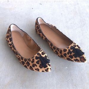 J. Crew Leopard Calf Hair Tassel Stretch Flats